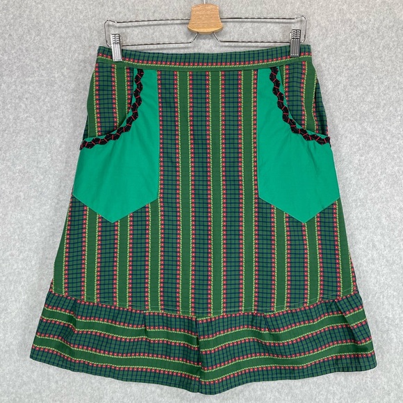 Vintage Apron Olive Green Striped Kelly-green pockets - Picture 1 of 12